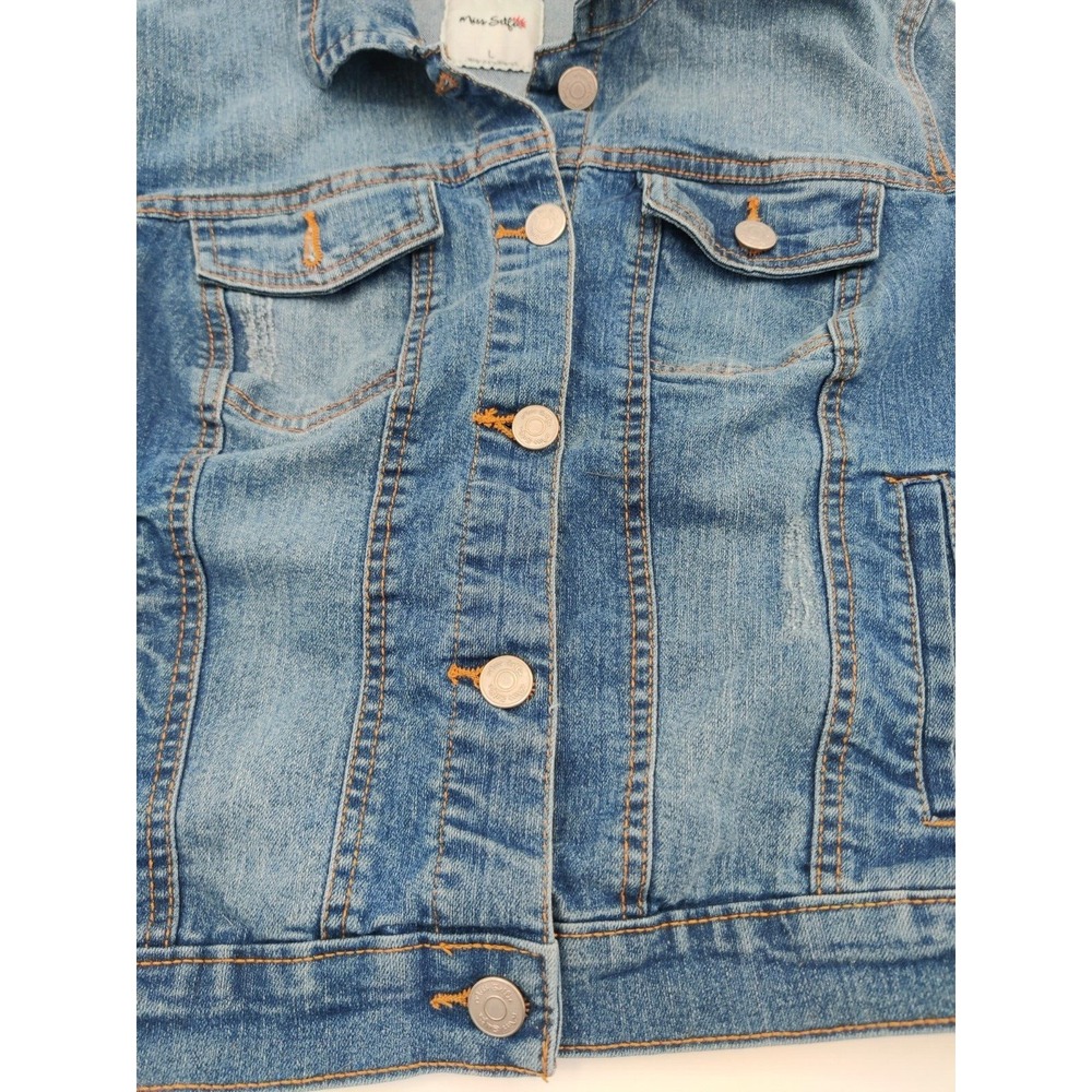 Miss Selfie Womens Medium Wash Cropped Distressed Denim Jean Jacket Large L - Picture 7 of 9